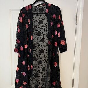Black Floral Kimono Robe